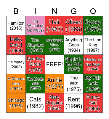Name That Musical Bingo Card