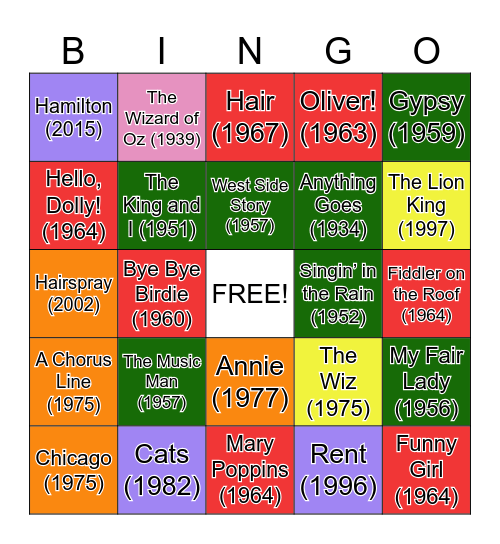 Popular Musicals! Bingo Card