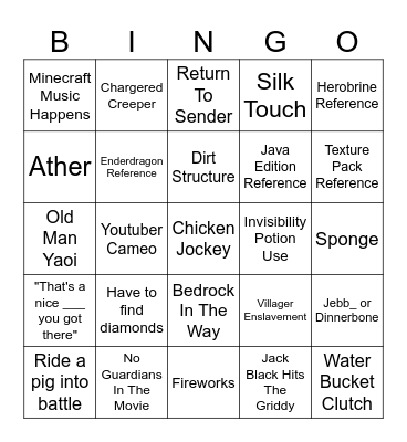 Minecraft Movie Bingo Card