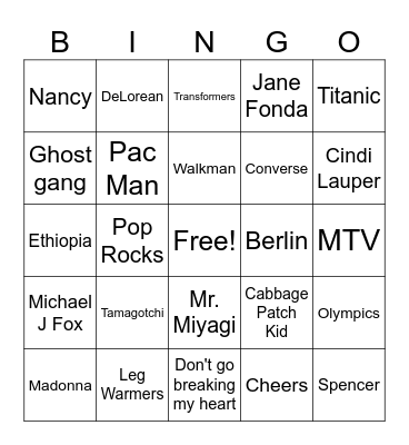 TRingo! 80's General Trivia #3.0 Bingo Card
