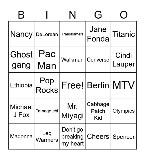 TRingo! 80's General Trivia #3.0 Bingo Card