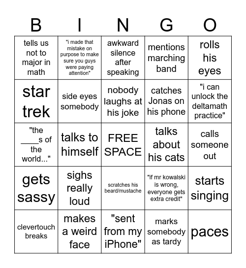 Kowalski BINGO Card