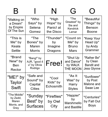 Music Bingo Card