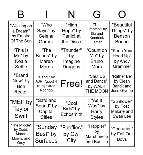 Music Bingo Card
