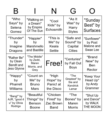Music Bingo Card