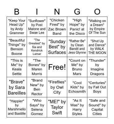 Music Bingo Card