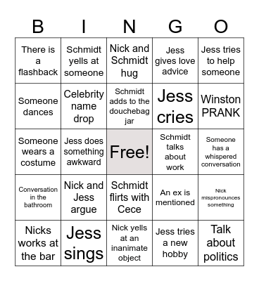 New Girl Bingo Card