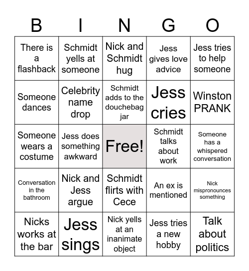 New Girl Bingo Card