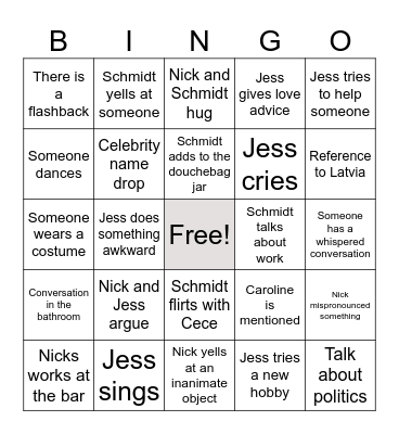 New Girl Bingo Card