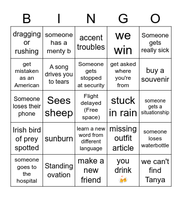 Ireland Trip Bingo Card