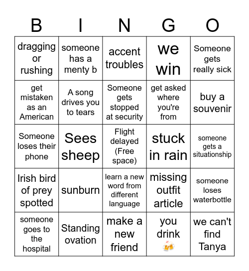 Ireland Trip Bingo Card