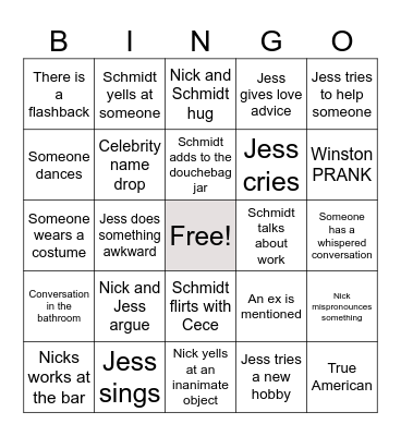 New Girl Bingo Card