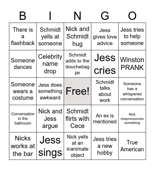 New Girl Bingo Card