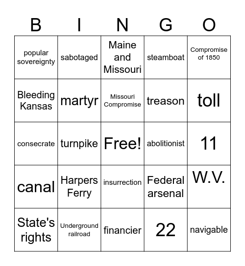 Chapter 10 section 3 and chapter 11 section 1 Bingo Card