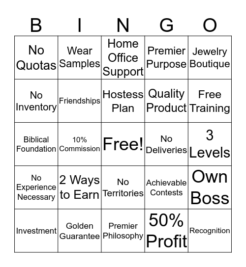 PREMIER BLINGO Bingo Card