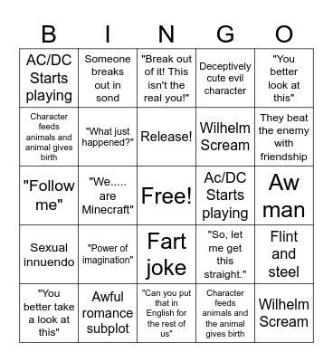 Minecraft Movie Bingo Card