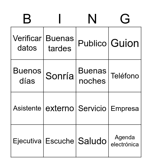 BINGO SERVICIO AL CLIENTE Bingo Card