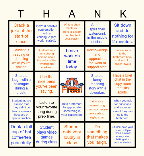 Teacher Appreciation Week Bingo Card