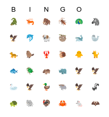 Emoji Animal 123 Bingo Card