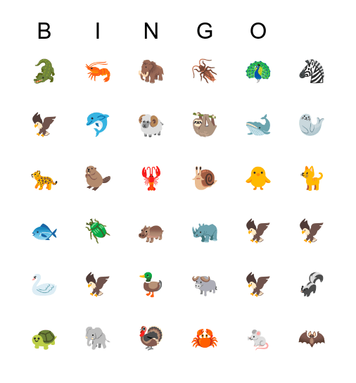 Emoji Animal 123 Bingo Card