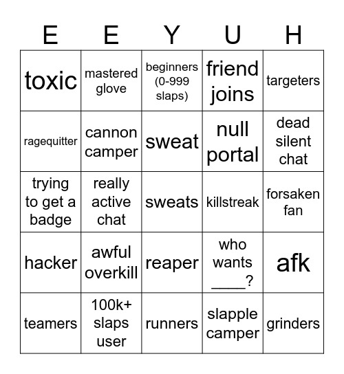 slap battles bingo Card