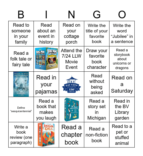 Bay View 150th Jubilee Summer Reading Bingo for Children Bingo Card