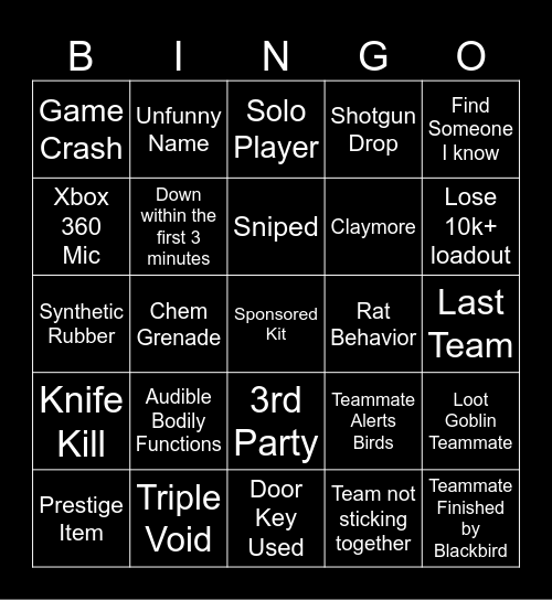 Marathon Bingo Card