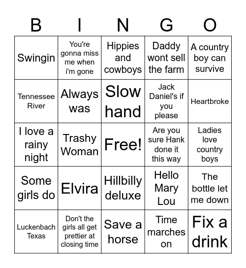 More of Chris' Country Bingo Card