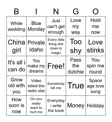 Wedding Singer Bingo Card