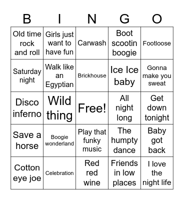 Fun Tome Songs Bingo Card