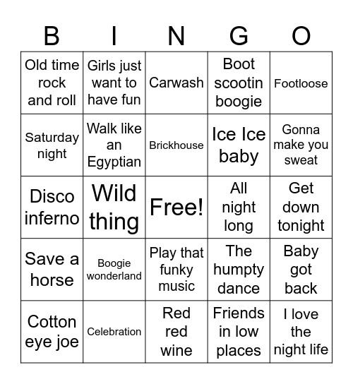 Fun Tome Songs Bingo Card