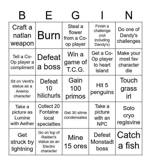 Genshin Bingo Card