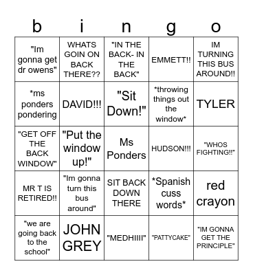 ms ponders bingo Card