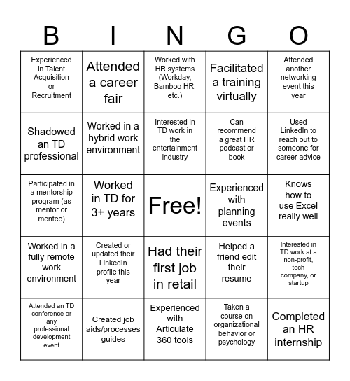 TD Bingo Card
