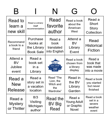 Bay View 150th Jubilee Summer Reading Bingo Teens & Adults Bingo Card