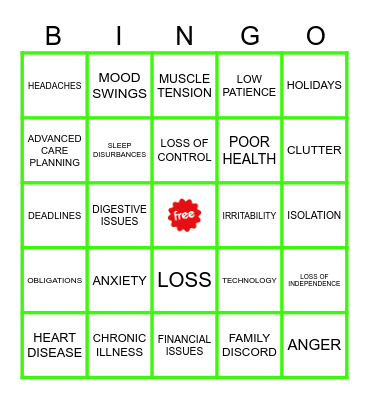 STRESS BINGO Card