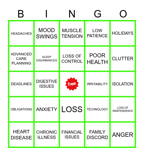 STRESS BINGO Card