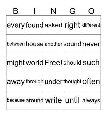 WORD BINGO Card