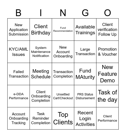 Feature Bingo Card