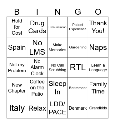 Gary's Send Off Bingo Card