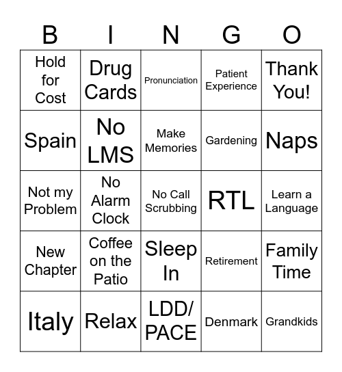 Gary's Send Off Bingo Card