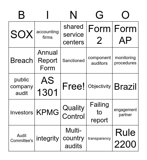 PCAOB BINGO Card