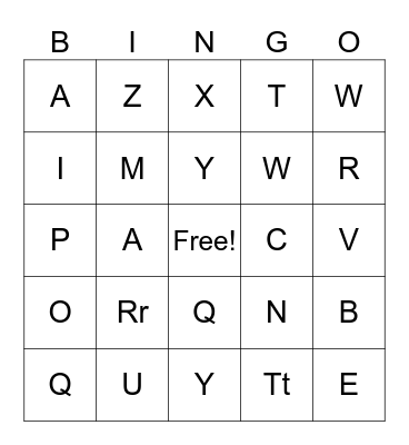 Alphabet Bingo Card