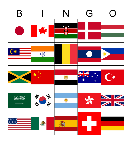 countries Bingo Card