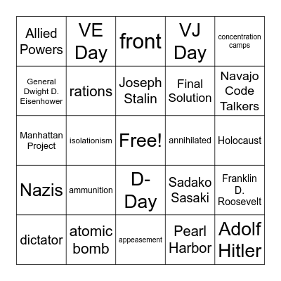 World War II Bingo Card