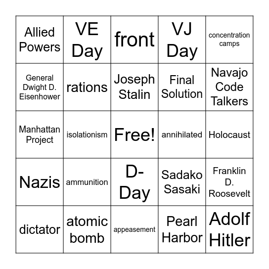World War II Bingo Card