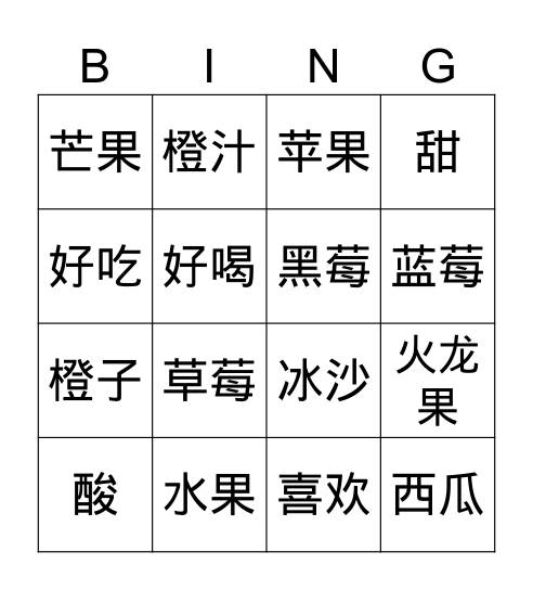 水果（2） Bingo Card