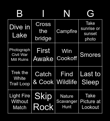 Camping Bingo Card
