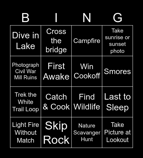Camping Bingo Card