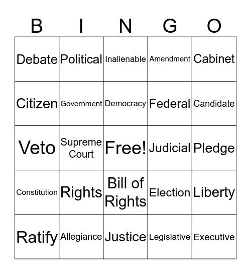 Alicia's Political Bingo Board Vocabulary Bingo Card